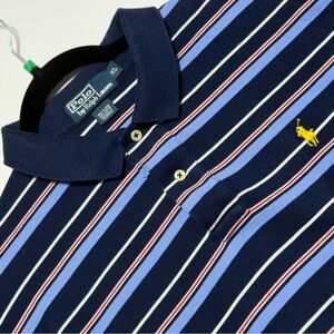 Polo Ralph Lauren Men’s Navy and Light Blue Striped Mesh Polo Size XL